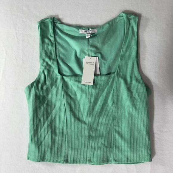 AFRM Tank Top Womens Small Green Spearmint Square Neck Ribbed Stretch Crop NWT49 - Picture 1 of 8